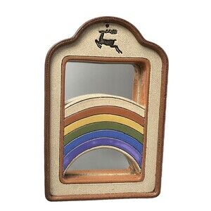 Unique Handmade Boho Wall Mirror Stone, Rainbow, Deer Stamped Wall Decor 9 7/8 T
